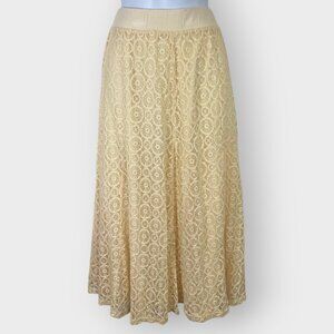 Lapis Maxi Lace Skirt | Large | Ivory | Lined Elastic Waist | Flowy Cottage Boho